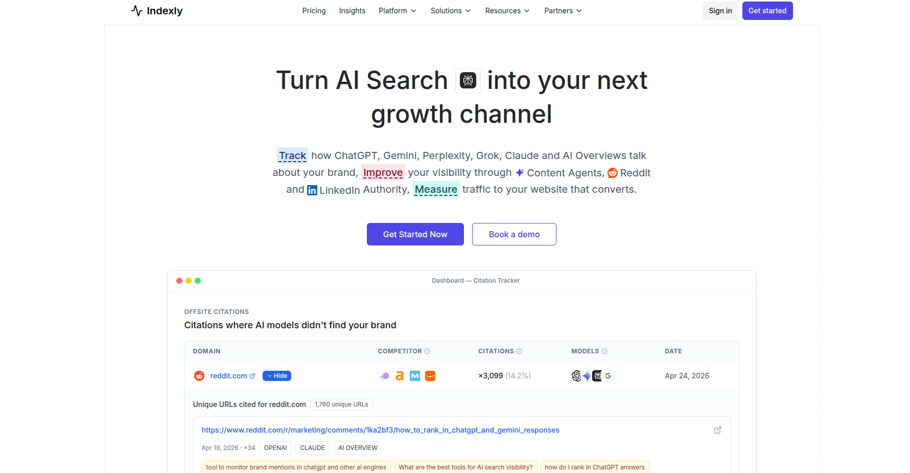 Indexly homepage showing