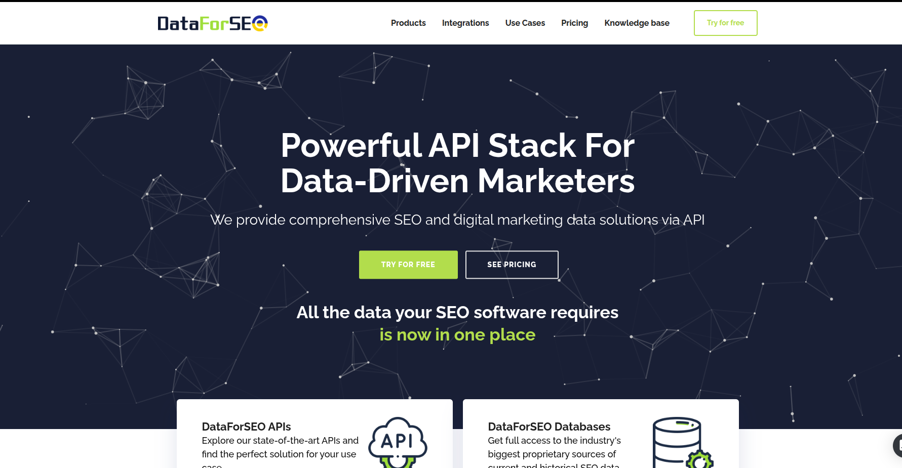 DataForSEO homepage showing